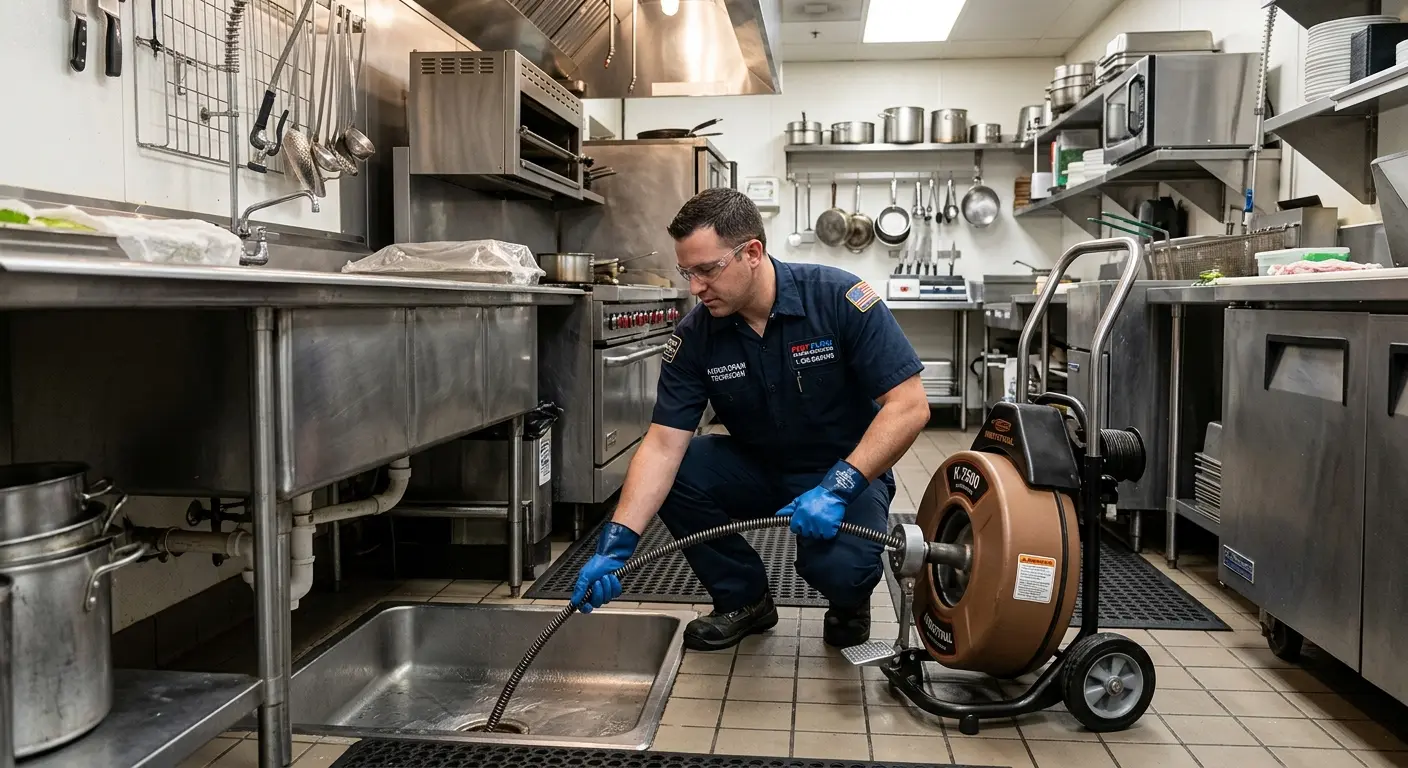 Commercial drain cleaning service in a restaurant kitchen in Barre