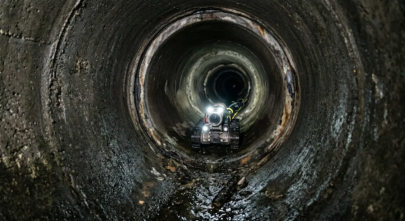 Robotic sewer camera inspecting pipe interior for Sewer Line Cleaning in Barre