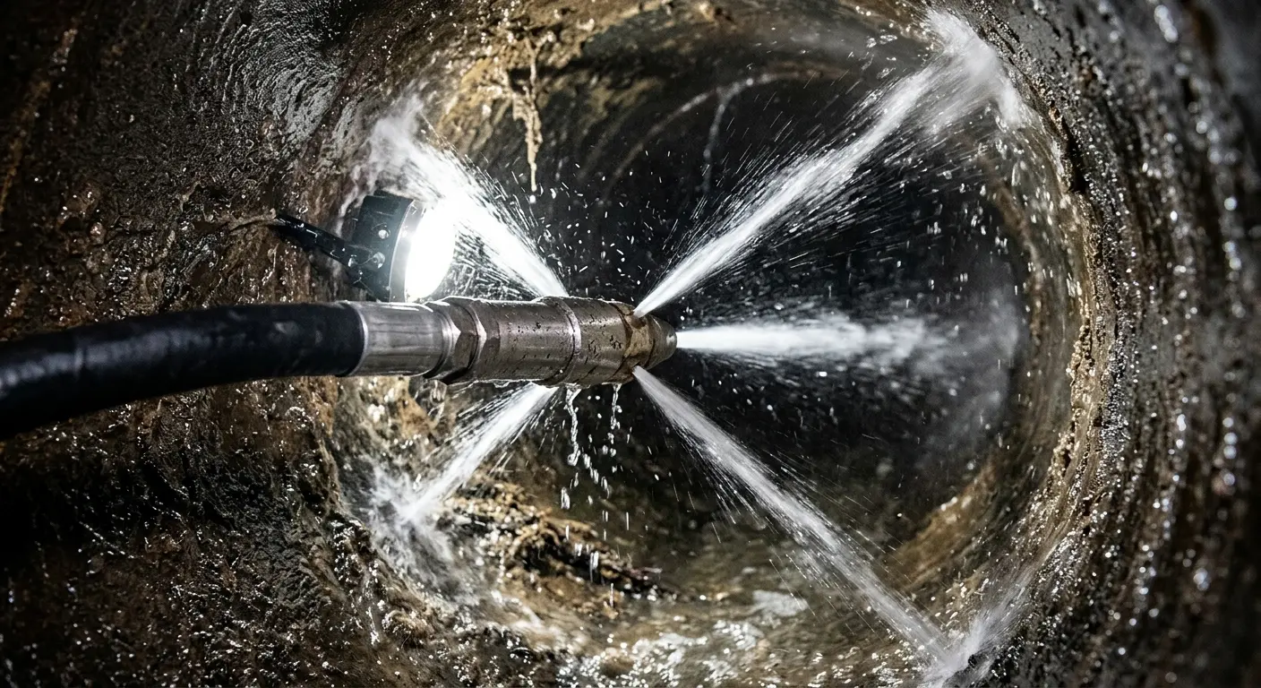 High-pressure hydro jetting nozzle cleaning sewer pipe for Trenchless Sewer Repair in Barre